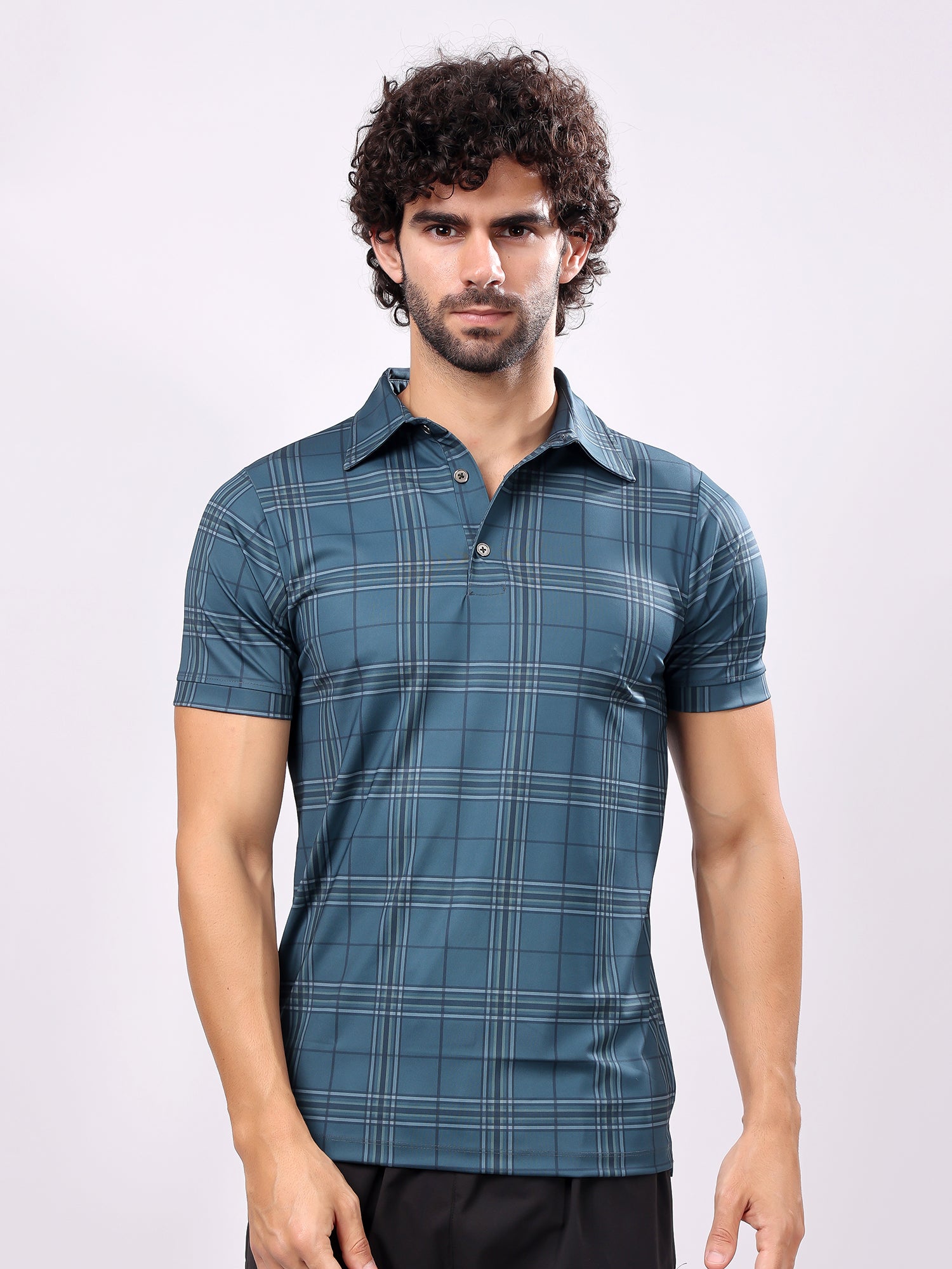 Checked Ocean Blue Collar T­Shirt