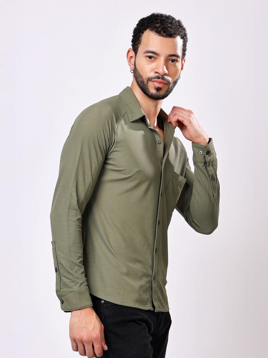 All Day Olive Green Shirt – 4-Way Stretch, Wrinkle-Free, Quick Dry