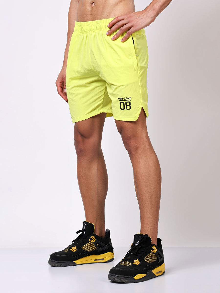 Neon Green Fitted Shorts – Breathable Fabric, Side Pocket, Comfortable Fit