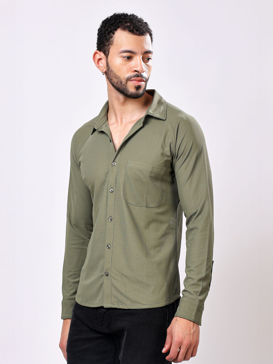 All Day Olive Green Shirt – 4-Way Stretch, Wrinkle-Free, Quick Dry