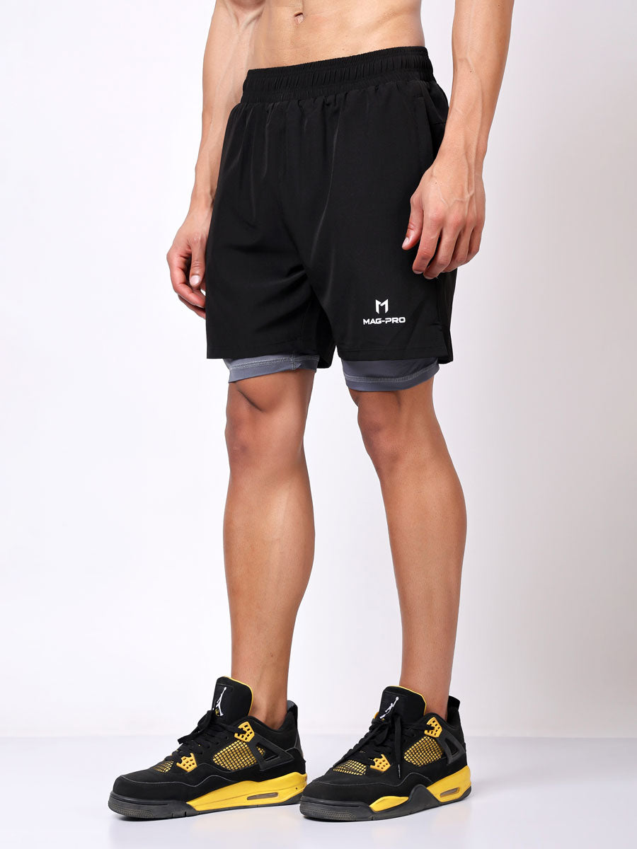 Black Dual Running Shorts – Sweat Wicking, Double Layered, All Day Comfort