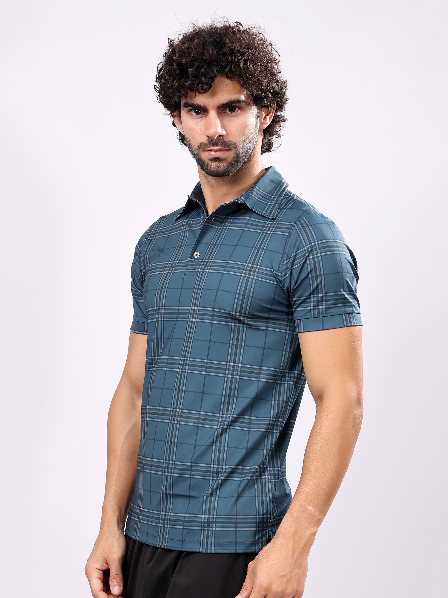 Checked Ocean Blue Collar T­Shirt