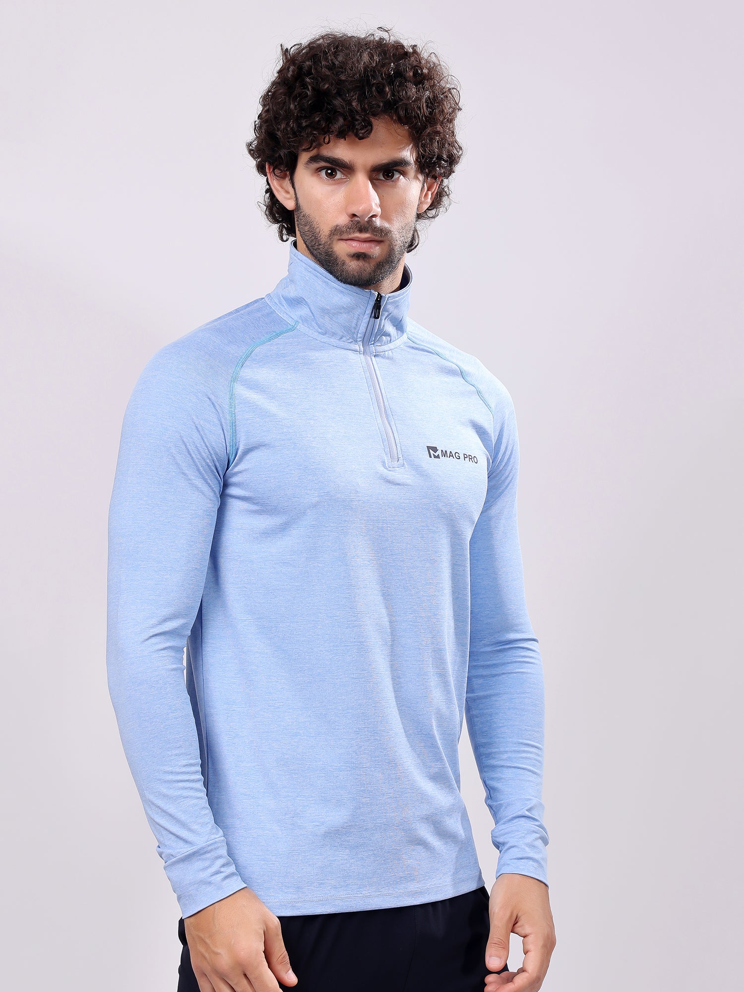 Plain Colombia Blue High­Neck Full Sleeve Tee