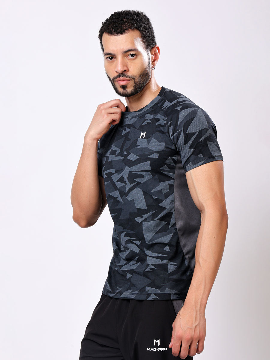 Men’s Grey-Black Printed T-Shirt – Ultra-Soft, Stylish Fit, Premium Fabric