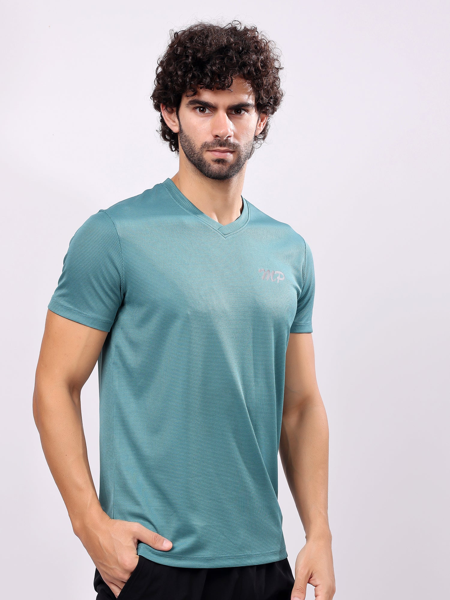 Plain Pine Green Round­Neck Tee