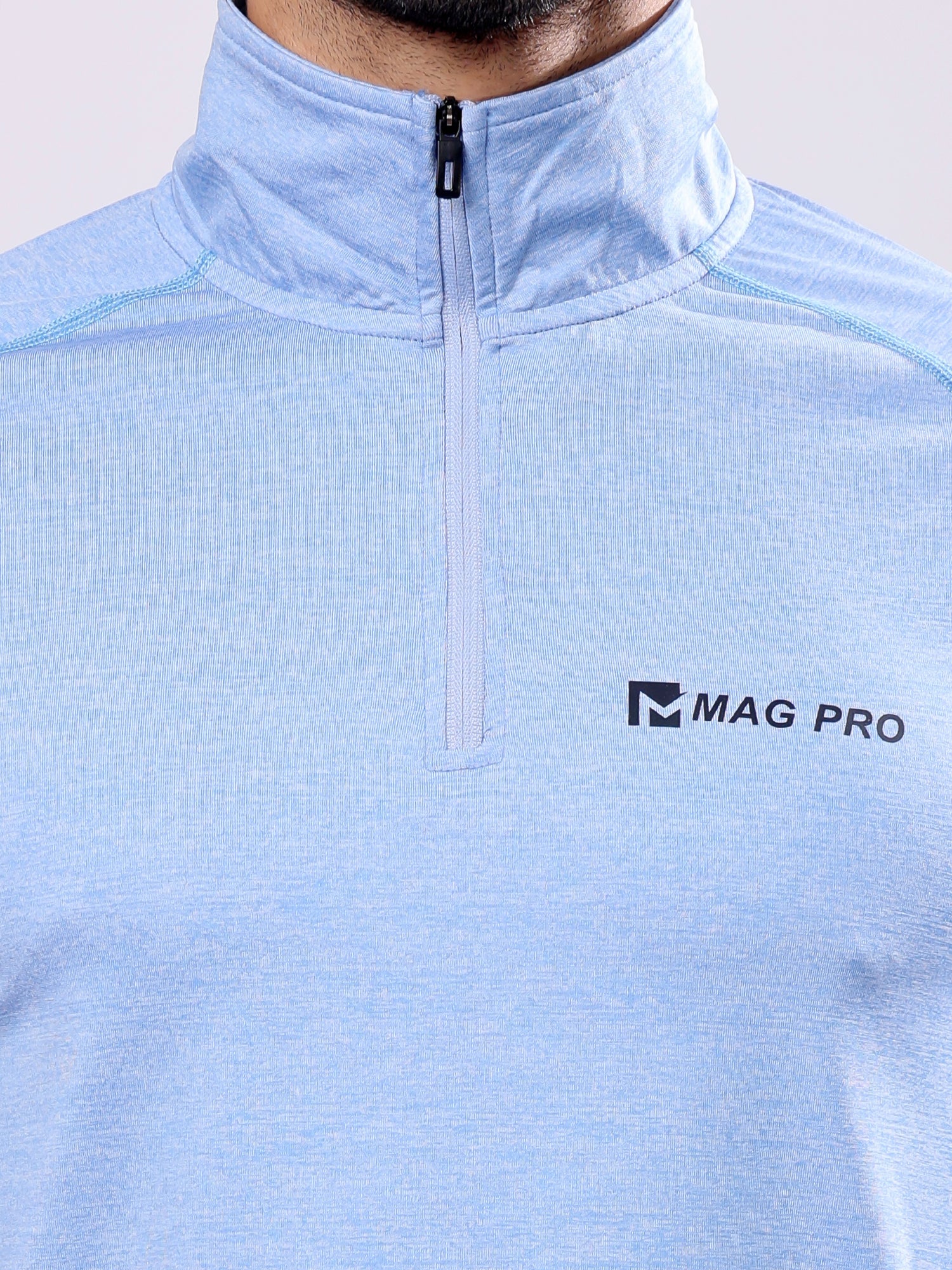 Plain Colombia Blue High­Neck Full Sleeve Tee