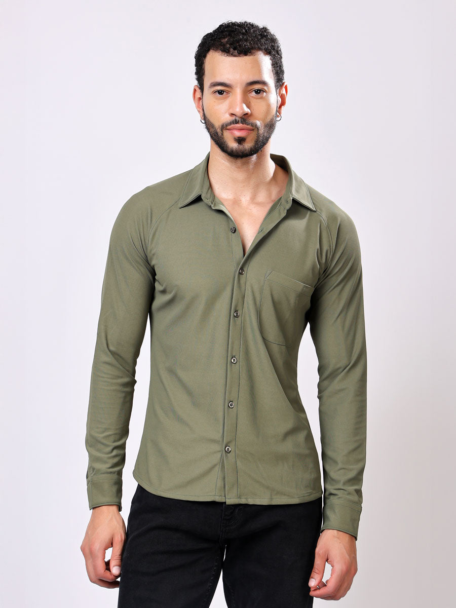 All Day Olive Green Shirt – 4-Way Stretch, Wrinkle-Free, Quick Dry