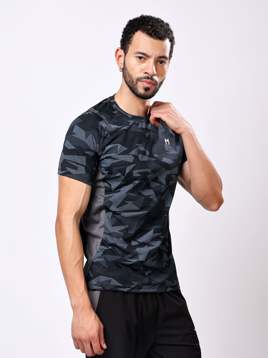 Men’s Grey-Black Printed T-Shirt – Ultra-Soft, Stylish Fit, Premium Fabric