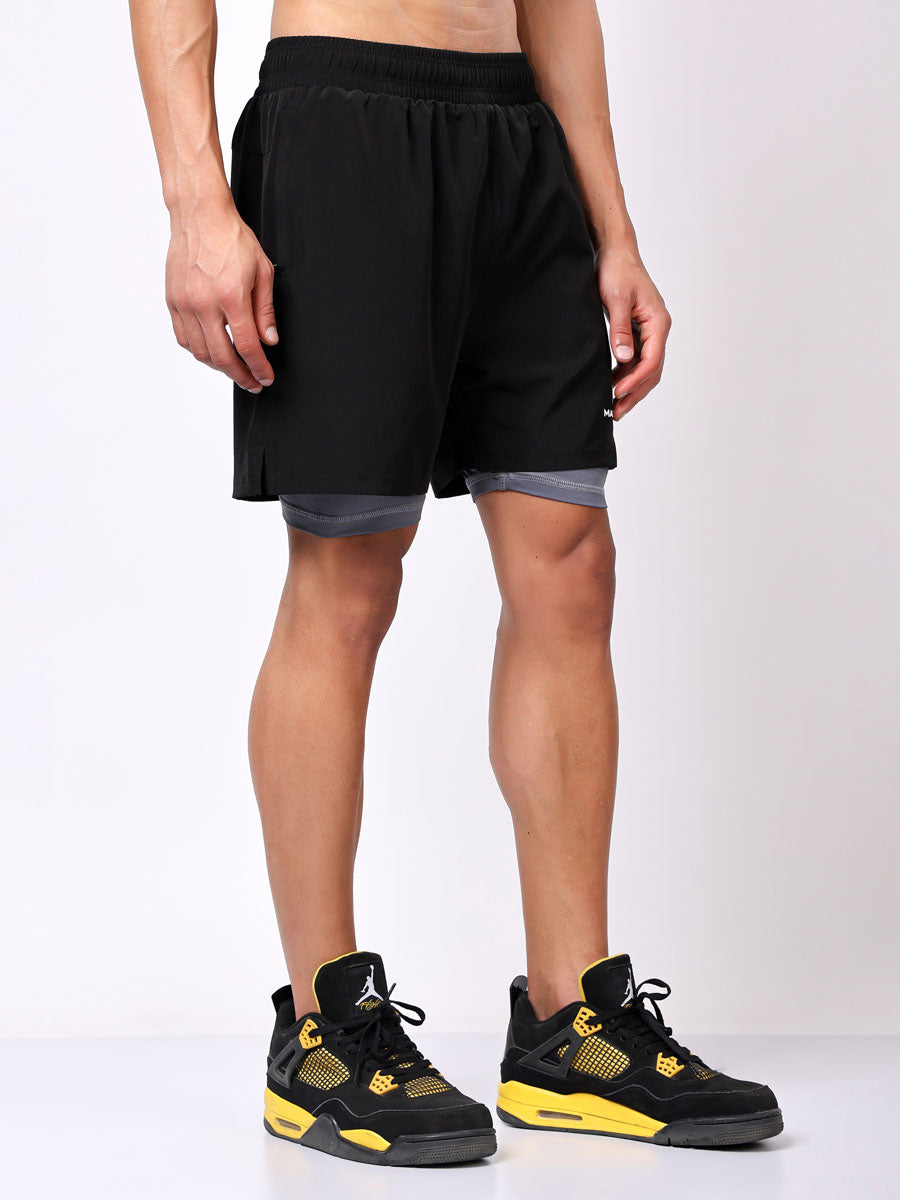 Black Dual Running Shorts – Sweat Wicking, Double Layered, All Day Comfort