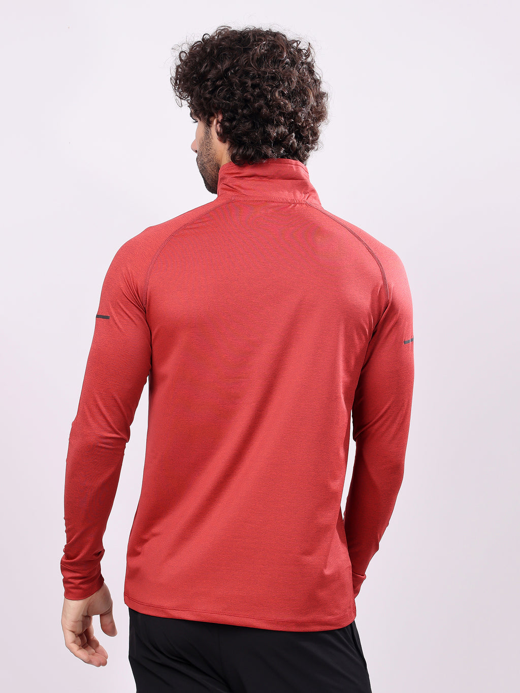 Plain Vermillion Red High­Neck Full Sleeve Tee