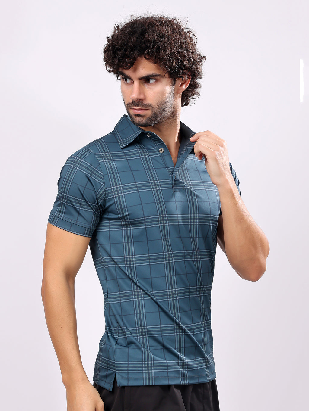 Checked Ocean Blue Collar T­Shirt