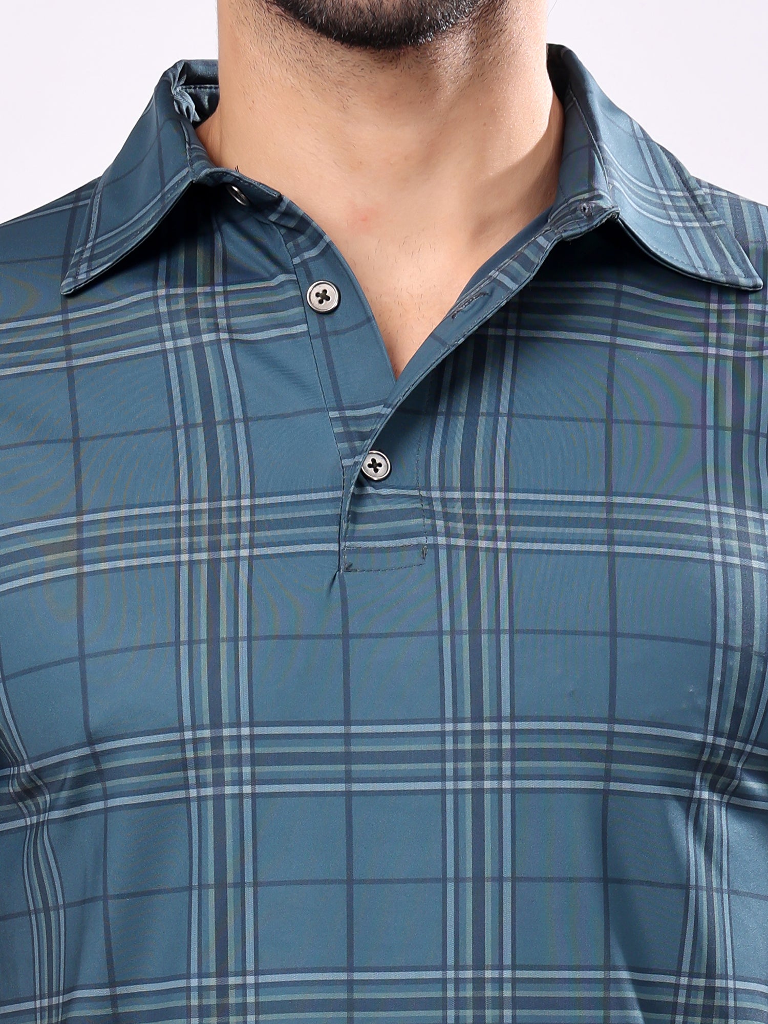 Checked Ocean Blue Collar T­Shirt