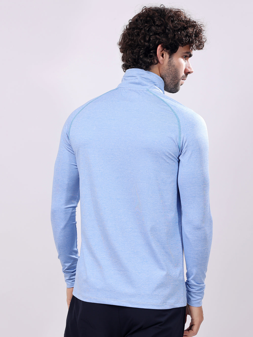 Plain Colombia Blue High­Neck Full Sleeve Tee