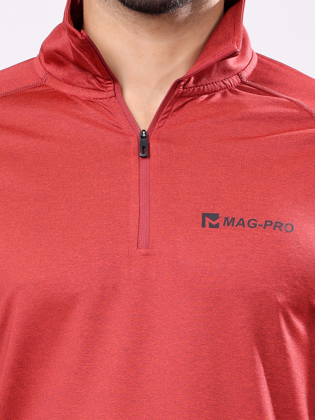 Plain Vermillion Red High­Neck Full Sleeve Tee