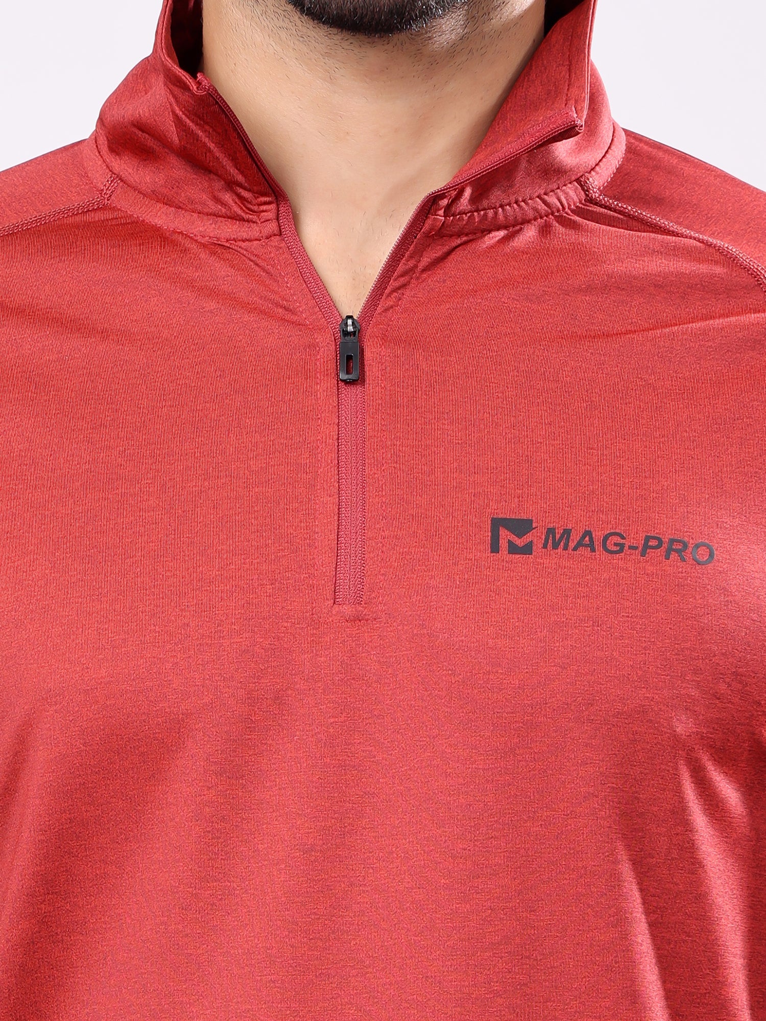 Plain Vermillion Red High­Neck Full Sleeve Tee