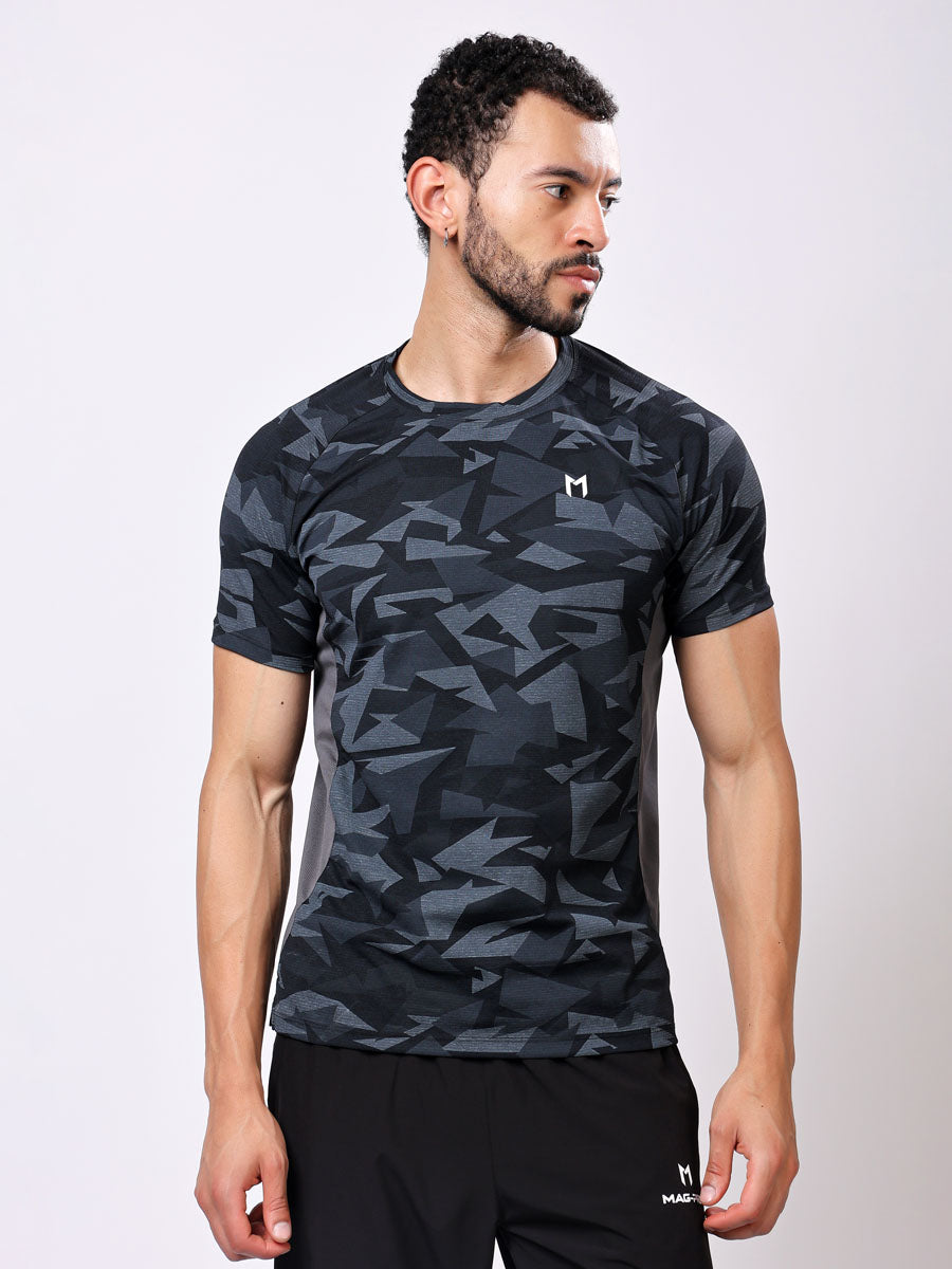 Men’s Grey-Black Printed T-Shirt – Ultra-Soft, Stylish Fit, Premium Fabric