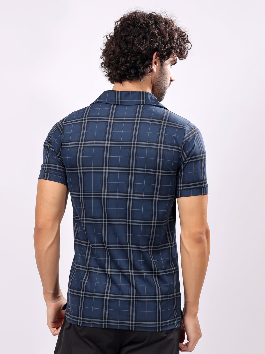 Checked Aegean Blue Collar T­Shirt