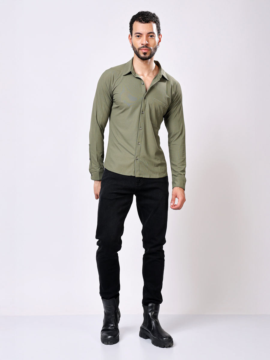 All Day Olive Green Shirt – 4-Way Stretch, Wrinkle-Free, Quick Dry