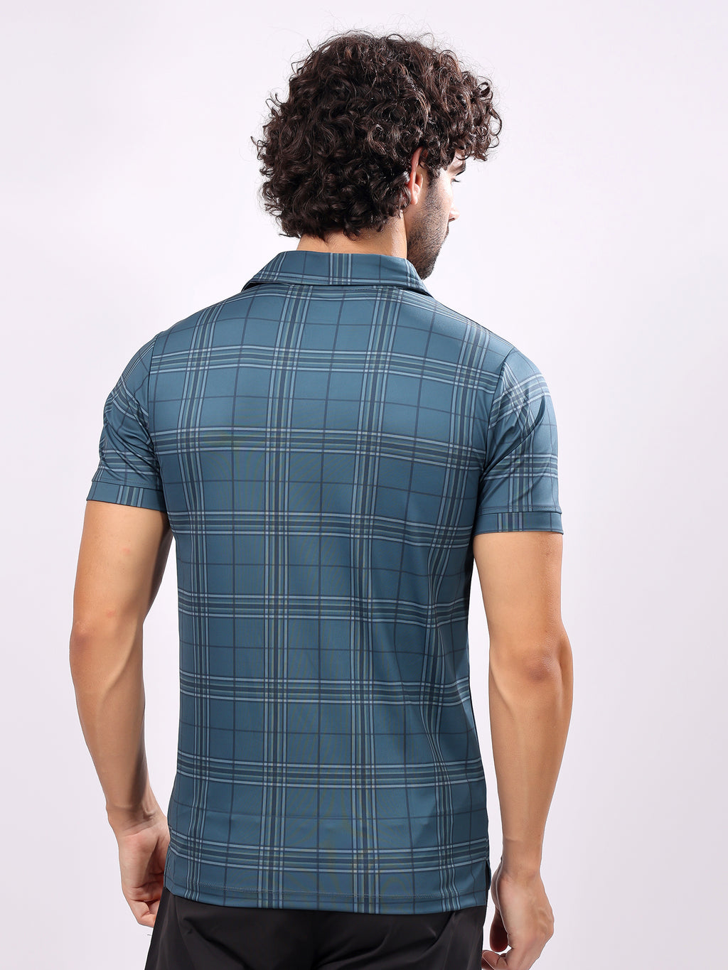 Checked Ocean Blue Collar T­Shirt