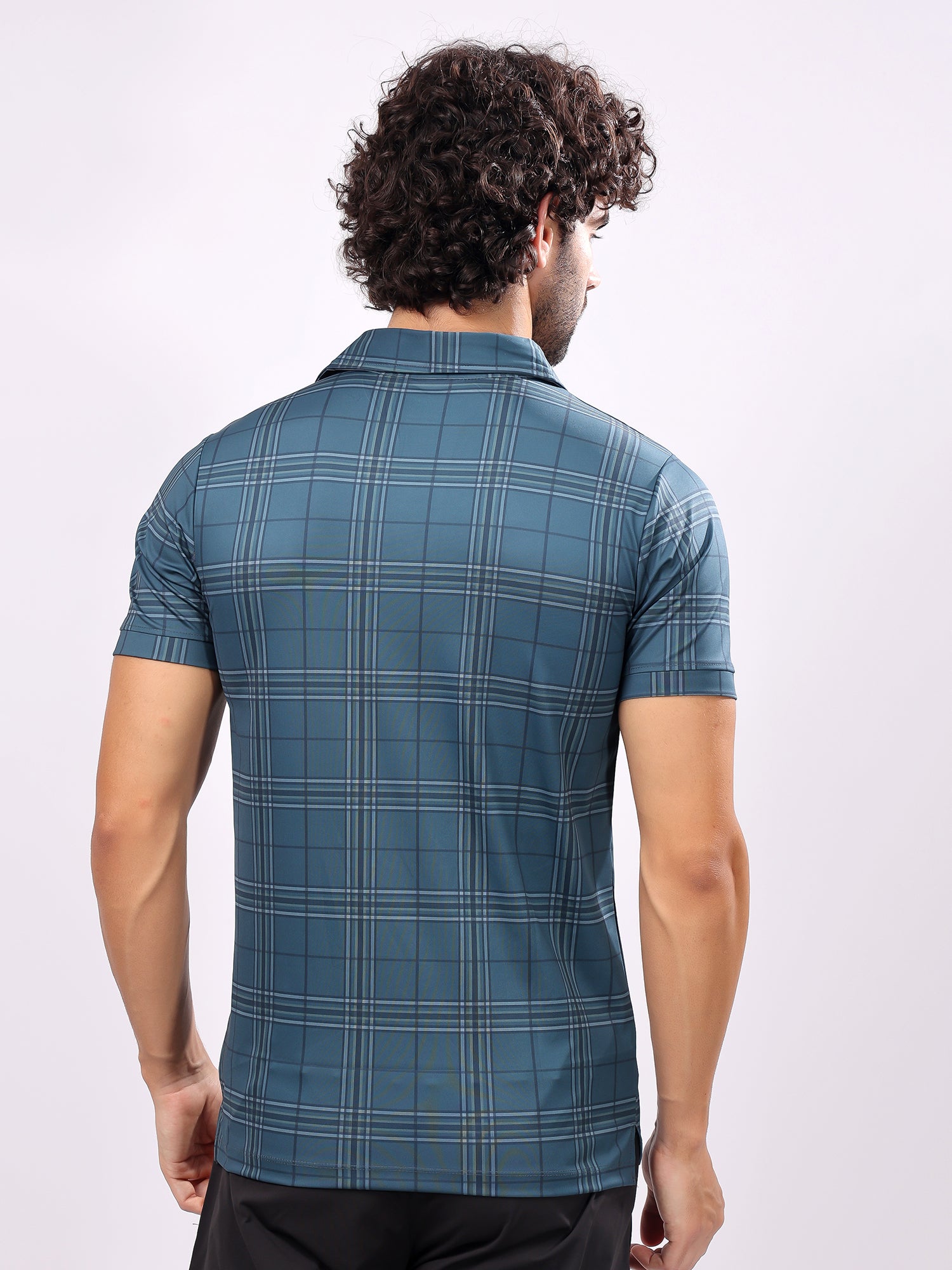 Checked Ocean Blue Collar T­Shirt