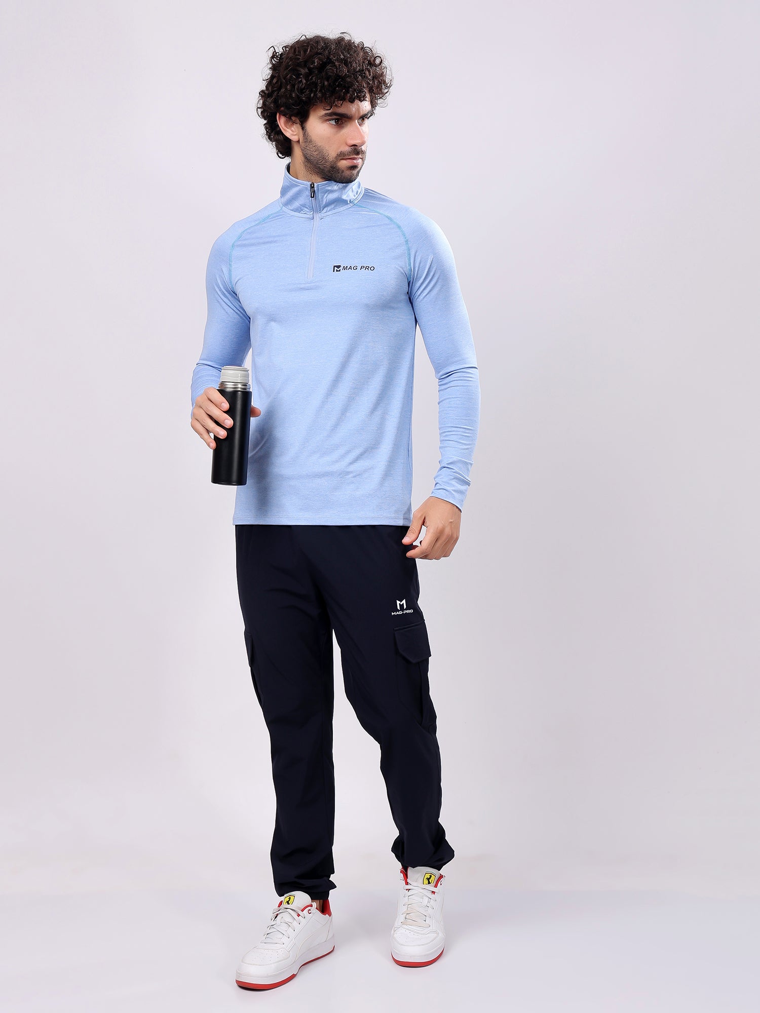 Plain Colombia Blue High­Neck Full Sleeve Tee