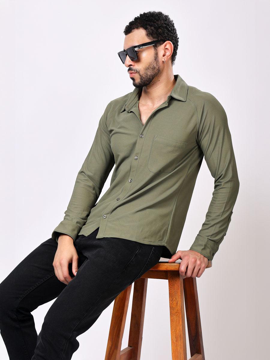 All Day Olive Green Shirt – 4-Way Stretch, Wrinkle-Free, Quick Dry