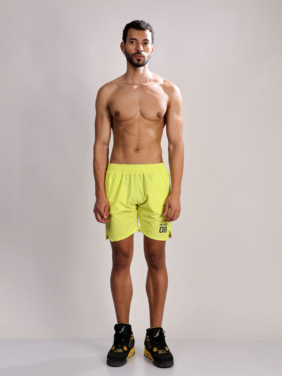 Neon Green Fitted Shorts – Breathable Fabric, Side Pocket, Comfortable Fit