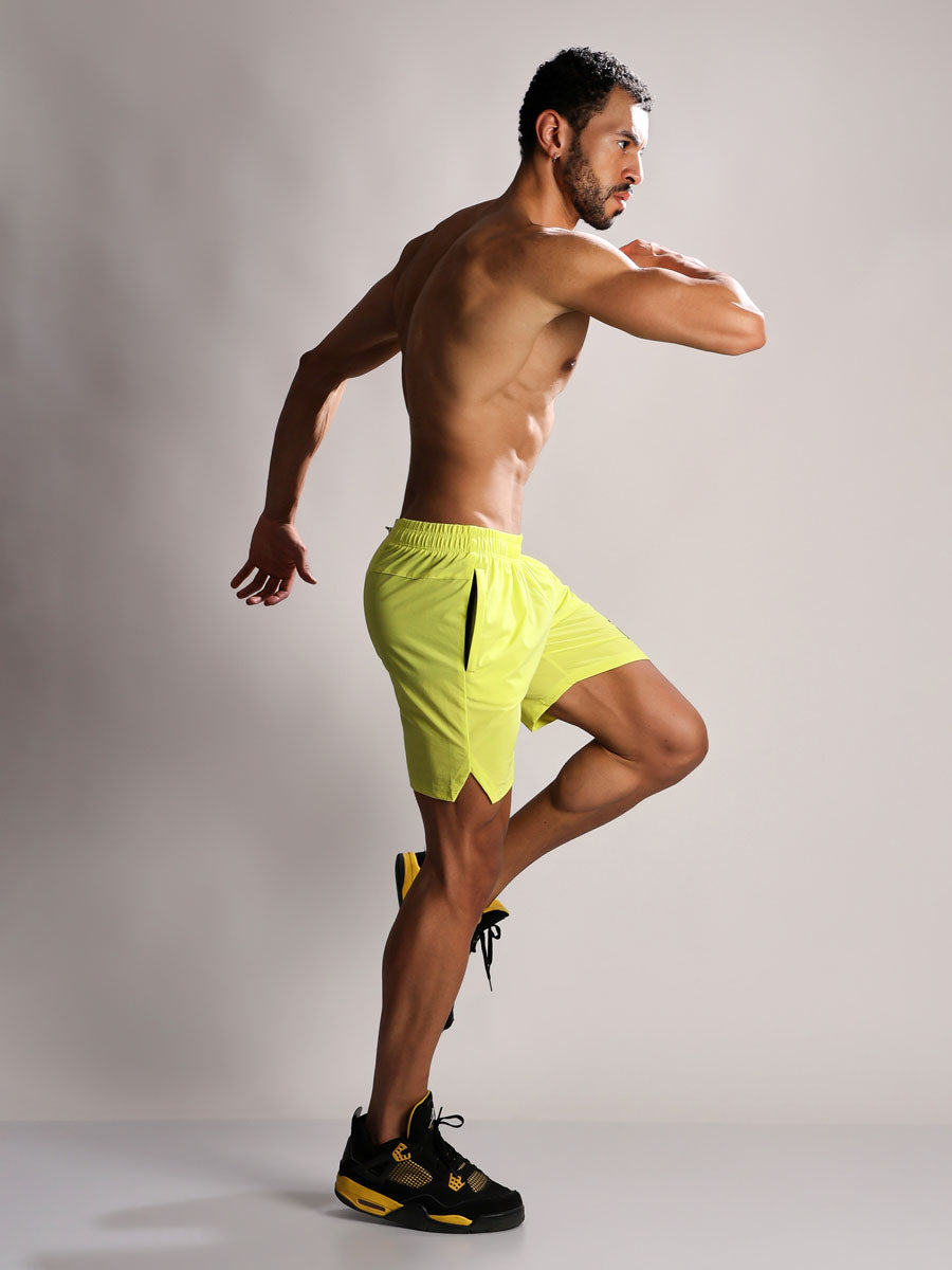 Neon Green Fitted Shorts – Breathable Fabric, Side Pocket, Comfortable Fit