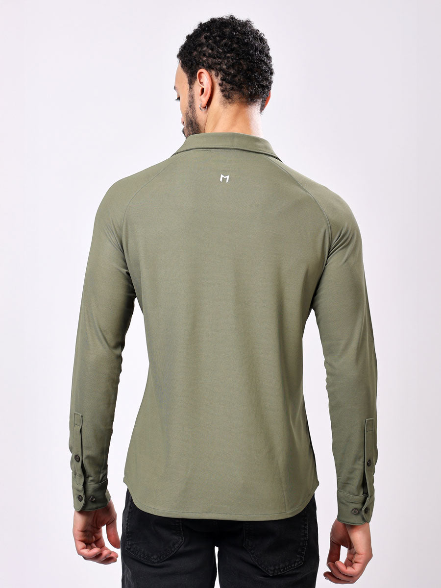 All Day Olive Green Shirt – 4-Way Stretch, Wrinkle-Free, Quick Dry
