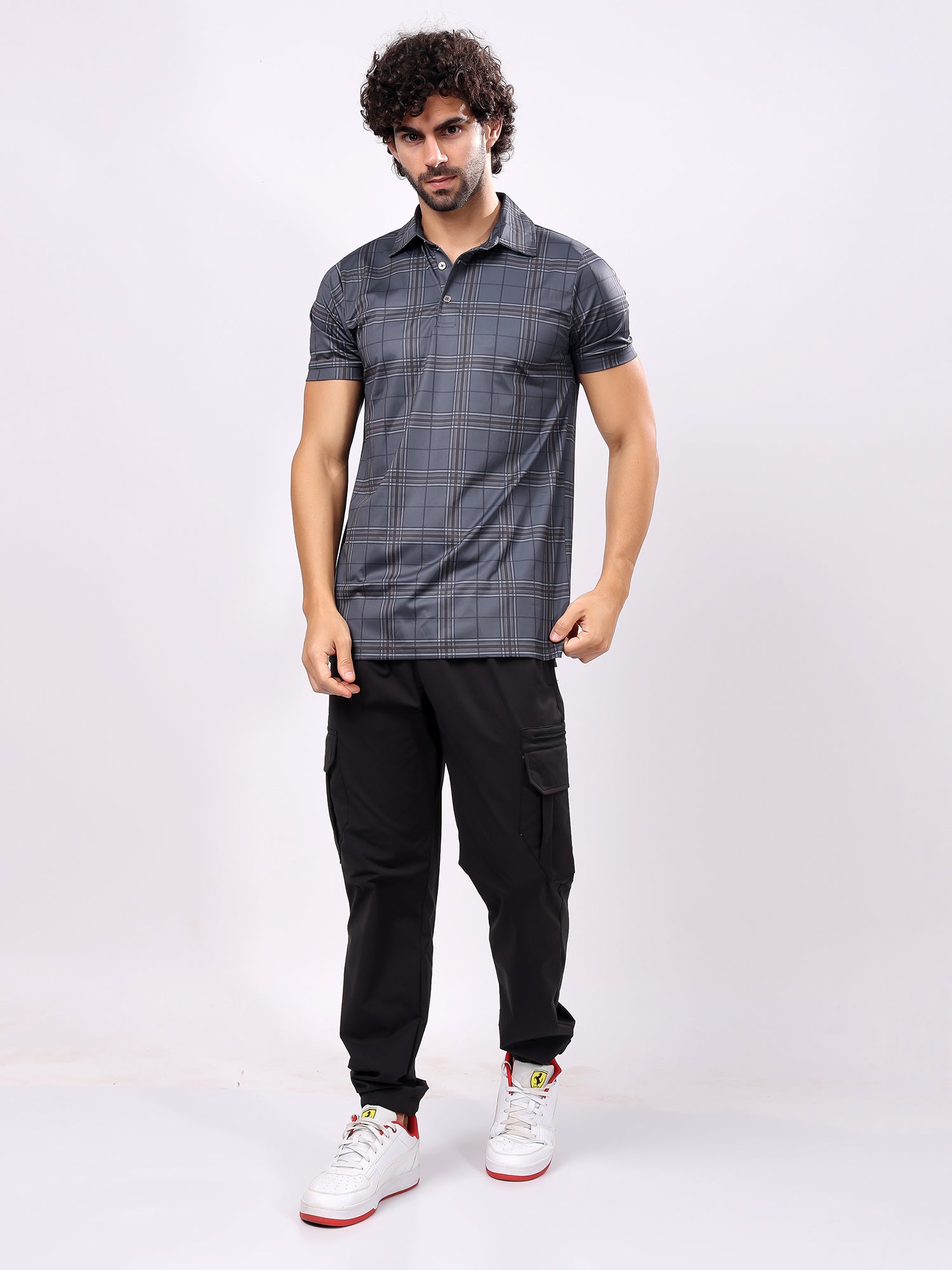 Checked Grey Collar T­-Shirt