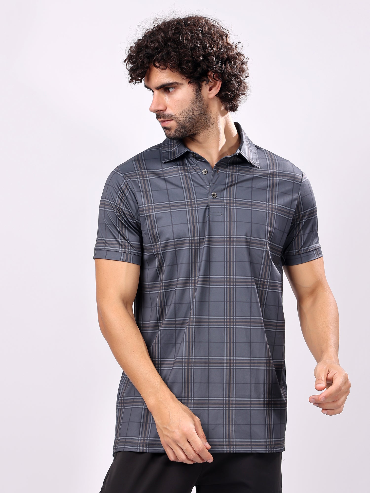 Checked Grey Collar T­-Shirt