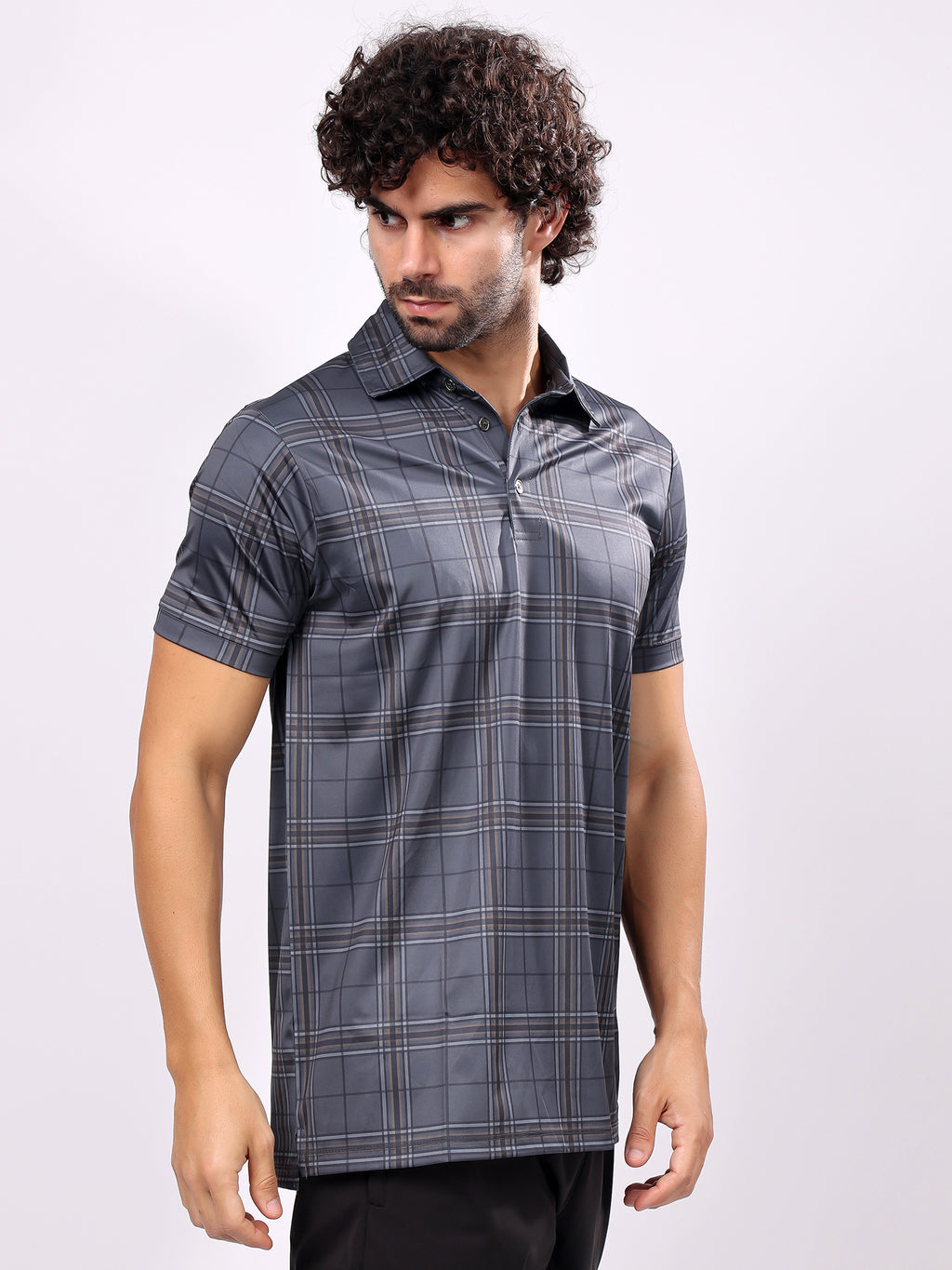Checked Grey Collar T­-Shirt
