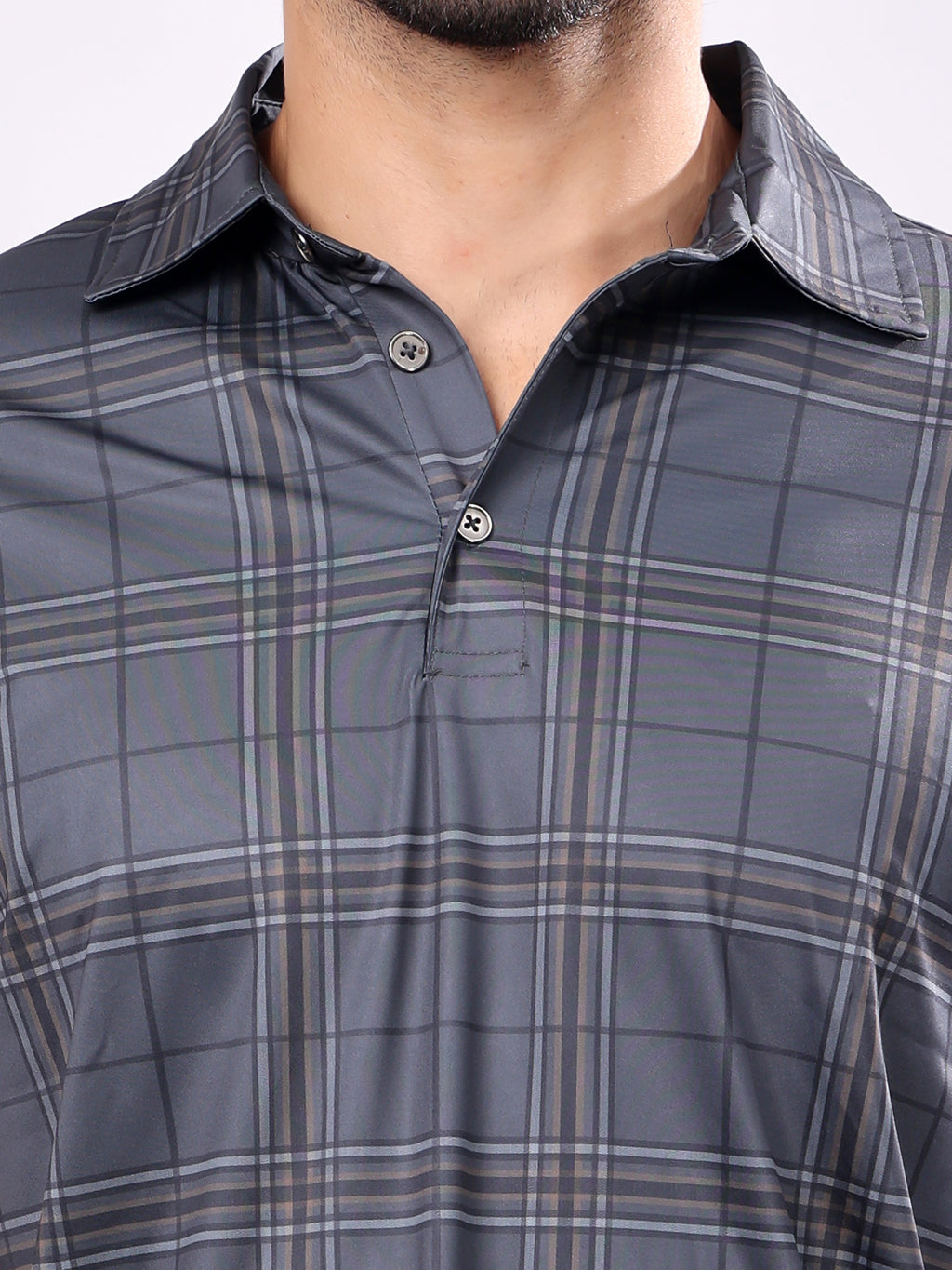 Checked Grey Collar T­-Shirt