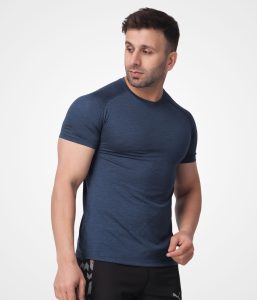 Plain Navy Blue Round­Neck Tee - Image 4