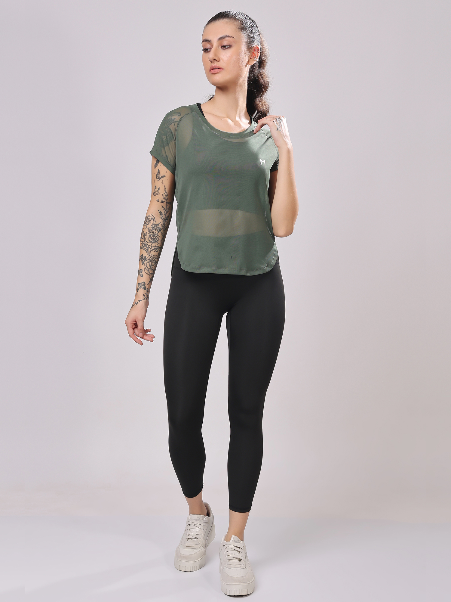 Olive Green Full Mesh Tee – Versatile Fit, Mesh Panels, Everyday Comfort